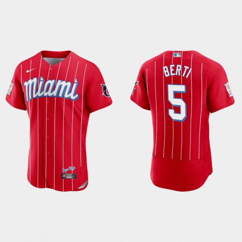 Miami Miami Marlins #5 Jon Berti Men’s Nike 2021 City Connect Authentic MLB Jersey Red Men’s->miami marlins->MLB Jersey