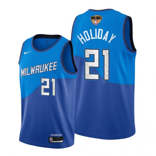 Nike Milwaukee Bucks #21 Jrue Holiday Youth 2021 NBA Finals Bound City Edition Jersey Blue Youth->youth nba jersey->Youth Jersey