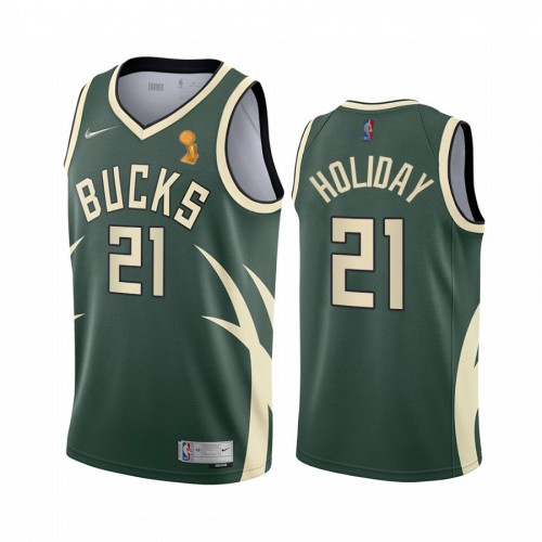 Nike Milwaukee Bucks #21 Jrue Holiday Youth 2021 NBA Finals Champions Swingman Earned Edition Jersey Green Youth->youth nba jersey->Youth Jersey