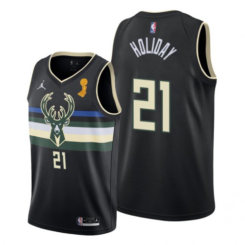 Milwaukee Milwaukee Bucks #21 Jrue Holiday Youth 2021 NBA Finals Champions Swingman Statement Edition Jersey Black Youth->youth nba jersey->Youth Jersey