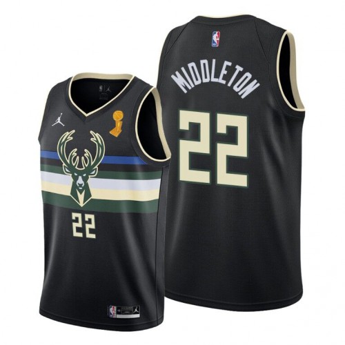 Milwaukee Milwaukee Bucks #22 Khris Middleton Youth 2021 NBA Finals Champions Swingman Statement Edition Jersey Black Youth->youth nba jersey->Youth Jersey