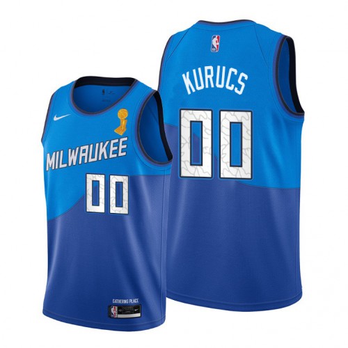 Nike Milwaukee Bucks #00 Rodions Kurucs Youth 2021 NBA Finals Champions City Edition Jersey Blue Youth->youth nba jersey->Youth Jersey