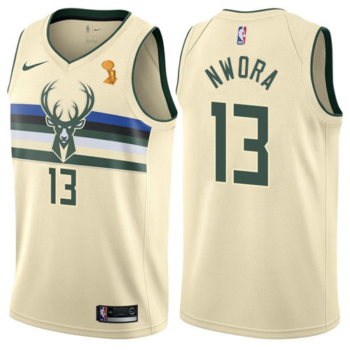 Nike Milwaukee Bucks #13 Jordan Nwora Youth 2021 NBA Finals Champions Swingman City Edition Jersey Cream Youth->youth nba jersey->Youth Jersey