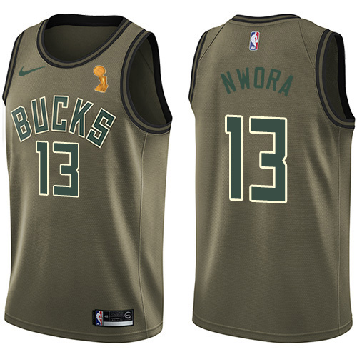 Nike Milwaukee Bucks #13 Jordan Nwora Youth 2021 NBA Finals Champions Swingman Salute to Service Jersey Green Youth->youth nba jersey->Youth Jersey