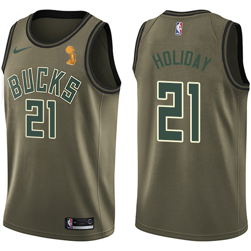 Nike Milwaukee Bucks #21 Jrue Holiday Youth 2021 NBA Finals Champions Swingman Salute to Service Jersey Green Youth->youth nba jersey->Youth Jersey