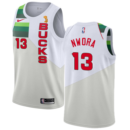 Nike Milwaukee Bucks #13 Jordan Nwora Youth 2021 NBA Finals Champions Swingman Earned Edition Jersey White Youth->youth nba jersey->Youth Jersey