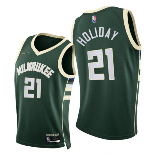 Nike Milwaukee Bucks #21 Jrue Holiday Youth 2021-22 75th Diamond Anniversary NBA Jersey Green Youth->youth nba jersey->Youth Jersey