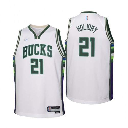 Milwaukee Milwaukee Bucks #21 Jrue Holiday Youth Nike White 2021/22 Swingman Jersey – City Edition Youth->youth nba jersey->Youth Jersey