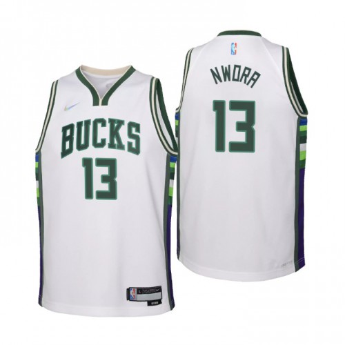 Milwaukee Milwaukee Bucks #13 Jordan Nwora Youth Nike White 2021/22 Swingman Jersey – City Edition Youth->youth nba jersey->Youth Jersey
