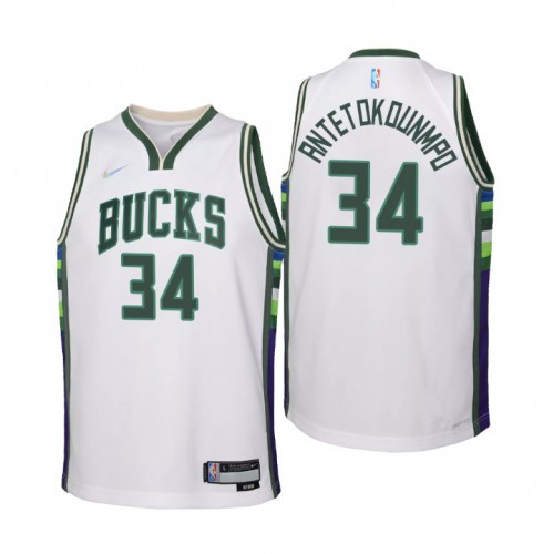Milwaukee Milwaukee Bucks #34 Giannis Antetokounmpo Youth Nike White 2021/22 Swingman Jersey – City Edition Youth->youth nba jersey->Youth Jersey