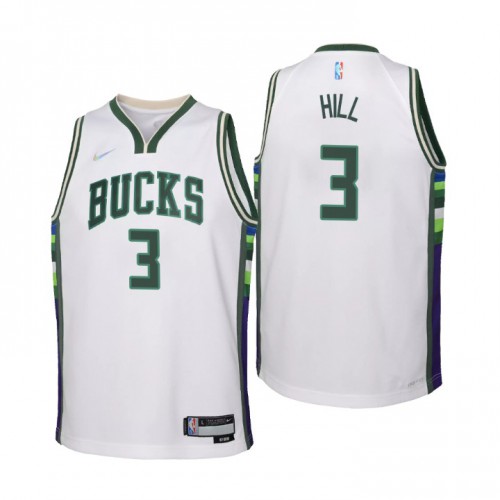 Milwaukee Milwaukee Bucks #3 George Hill Youth Nike White 2021/22 Swingman Jersey – City Edition Youth->youth nba jersey->Youth Jersey