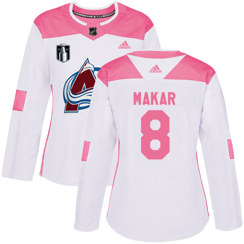 Adidas Colorado Avalanche #8 Cale Makar White/Pink 2022 Stanley Cup Final Patch Authentic Fashion Women’s Stitched NHL Jersey Womens->youth nhl jersey->Youth Jersey