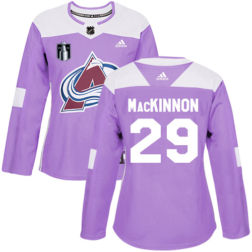 Adidas Colorado Avalanche #29 Nathan MacKinnon Purple Women’s 2022 Stanley Cup Final Patch Authentic Fights Cancer Stitched NHL Jersey Womens->youth nhl jersey->Youth Jersey