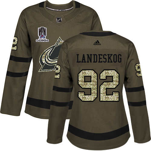 Adidas Colorado Avalanche #92 Gabriel Landeskog Green Women’s 2022 Stanley Cup Champions Salute To Service Stitched NHL Jersey Womens->women nhl jersey->Women Jersey