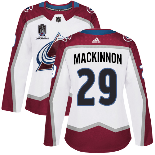Adidas Colorado Avalanche #29 Nathan MacKinnon White Women’s 2022 Stanley Cup Champions Road Authentic Stitched NHL Jersey Womens->youth nhl jersey->Youth Jersey