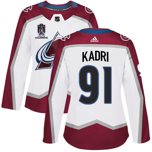 Adidas Colorado Avalanche #91 Nazem Kadri White Women’s 2022 Stanley Cup Champions Road Authentic Stitched NHL Jersey Womens->women nhl jersey->Women Jersey