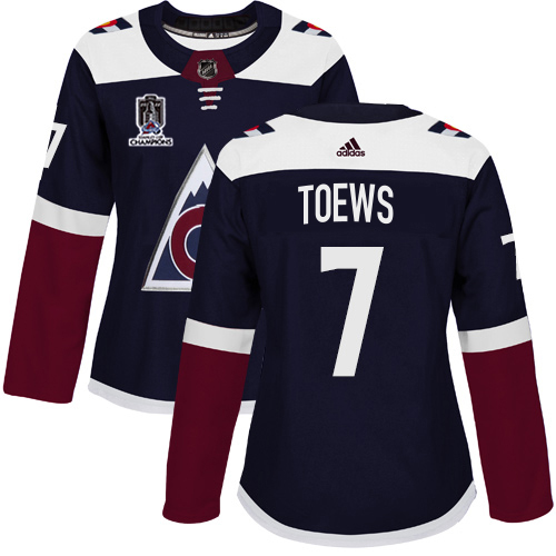 Adidas Colorado Avalanche #7 Devon Toews Navy Women’s 2022 Stanley Cup Champions Alternate Authentic Stitched NHL Jersey Womens->youth nhl jersey->Youth Jersey