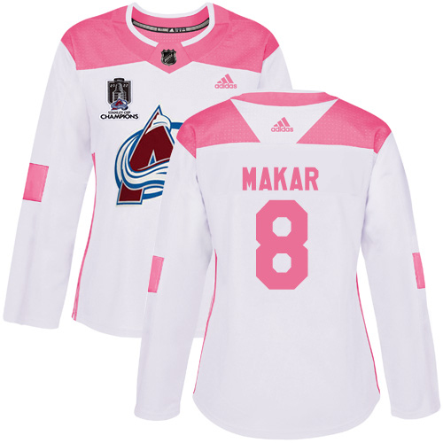 Adidas Colorado Avalanche #8 Cale Makar White/Pink 2022 Stanley Cup Champions Authentic Fashion Women’s Stitched NHL Jersey Womens->youth nhl jersey->Youth Jersey