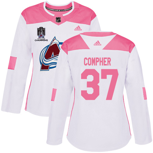 Adidas Colorado Avalanche #37 J.T. Compher White/Pink 2022 Stanley Cup Champions Authentic Fashion Women’s Stitched NHL Jersey Womens->youth nhl jersey->Youth Jersey