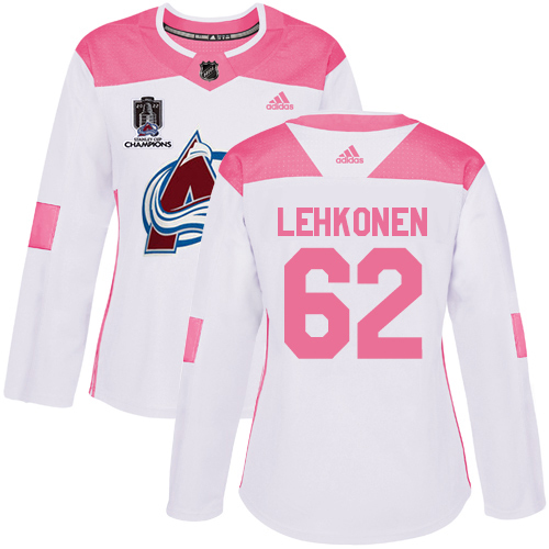 Adidas Colorado Avalanche #62 Artturi Lehkonen White/Pink 2022 Stanley Cup Champions Authentic Fashion Women’s Stitched NHL Jersey Womens->youth nhl jersey->Youth Jersey