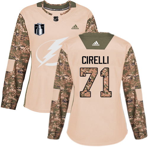 Adidas Tampa Bay Lightning #71 Anthony Cirelli Camo Authentic 2022 Stanley Cup Final Patch Women’s Veterans Day Stitched NHL Jersey Womens->youth nhl jersey->Youth Jersey