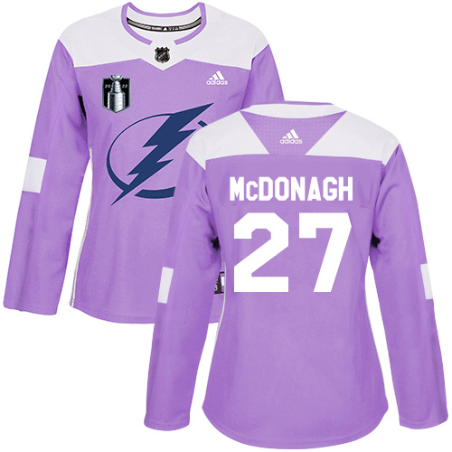 Adidas Tampa Bay Lightning #27 Ryan McDonagh Purple Authentic 2022 Stanley Cup Final Patch Women’s Fights Cancer Stitched NHL Jersey Womens->youth nhl jersey->Youth Jersey