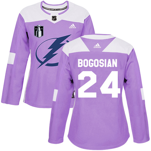 Adidas Tampa Bay Lightning #24 Zach Bogosian Purple Authentic 2022 Stanley Cup Final Patch Women’s Fights Cancer Stitched NHL Jersey Womens->youth nhl jersey->Youth Jersey