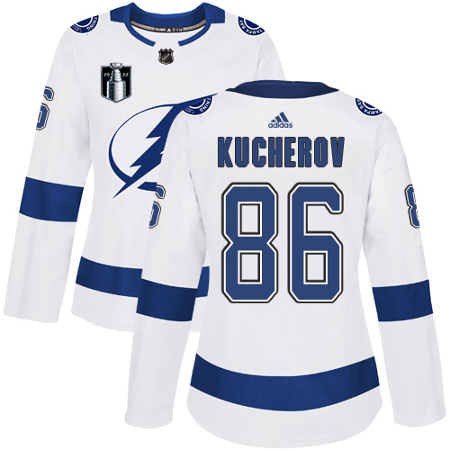 Adidas Tampa Bay Lightning #86 Nikita Kucherov White 2022 Stanley Cup Final Patch Women’s Road Authentic NHL Stanley Cup Final Patch Jersey Womens->youth nhl jersey->Youth Jersey