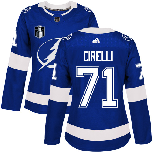 Adidas Tampa Bay Lightning #71 Anthony Cirelli Blue 2022 Stanley Cup Final Patch Women’s Home Authentic Stitched NHL Jersey Womens->youth nhl jersey->Youth Jersey