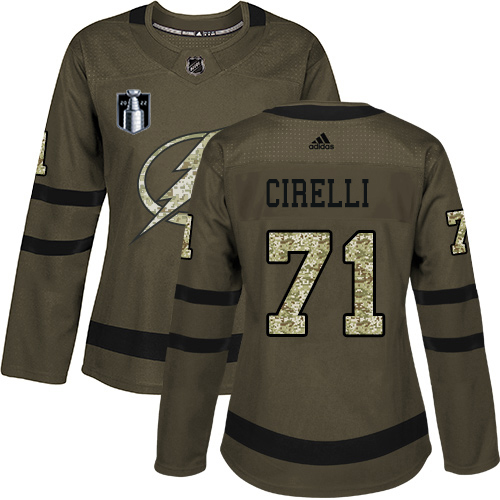 Adidas Tampa Bay Lightning #71 Anthony Cirelli Green 2022 Stanley Cup Final Patch Women’s Salute to Service Stitched NHL Jersey Womens->youth nhl jersey->Youth Jersey