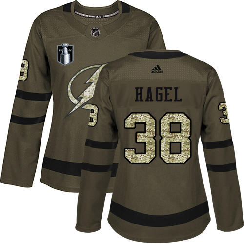 Adidas Tampa Bay Lightning #38 Brandon Hagel Green Women’s 2022 Stanley Cup Final Patch Salute to Service Stitched NHL Jersey Womens->youth nhl jersey->Youth Jersey