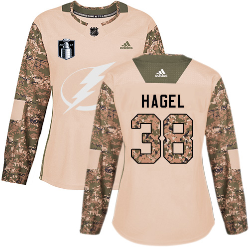 Adidas Tampa Bay Lightning #38 Brandon Hagel Camo Women’s Authentic 2022 Stanley Cup Final Patch Veterans Day Stitched NHL Jersey Womens->youth nhl jersey->Youth Jersey