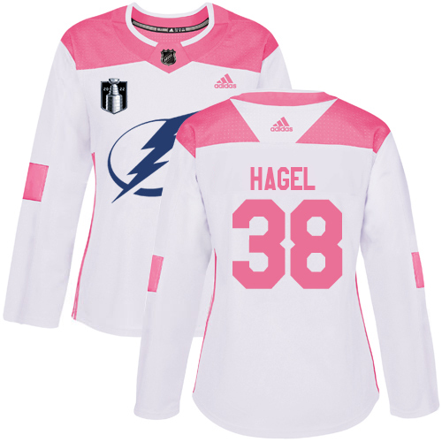 Adidas Tampa Bay Lightning #38 Brandon Hagel White/Pink 2022 Stanley Cup Final Patch Authentic Fashion Women’s Stitched NHL Jersey Womens->youth nhl jersey->Youth Jersey