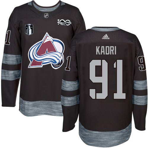 Adidas Colorado Avalanche #91 Nazem Kadri Black Youth 2022 Stanley Cup Final Patch 100th Anniversary Stitched NHL Jersey Youth->youth nhl jersey->Youth Jersey