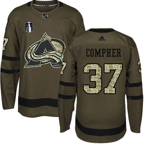 Adidas Colorado Avalanche #37 J.T. Compher Green Youth 2022 Stanley Cup Final Patch Salute to Service Stitched NHL Jersey Youth->youth nhl jersey->Youth Jersey