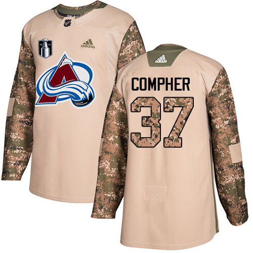 Adidas Colorado Avalanche #37 J.T. Compher Camo Youth 2022 Stanley Cup Final Patch Authentic Veterans Day Stitched NHL Jersey Youth->youth nhl jersey->Youth Jersey