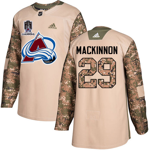 Adidas Colorado Avalanche #29 Nathan MacKinnon Camo Authentic Youth 2022 Stanley Cup Champions Veterans Day Stitched NHL Jersey Youth->youth nhl jersey->Youth Jersey