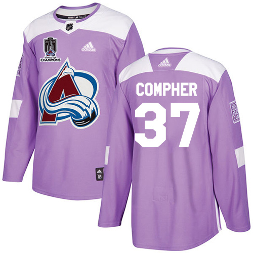 Adidas Colorado Avalanche #37 J.T. Compher Purple Youth 2022 Stanley Cup Champions Authentic Fights Cancer Stitched NHL Jersey Youth->youth nhl jersey->Youth Jersey