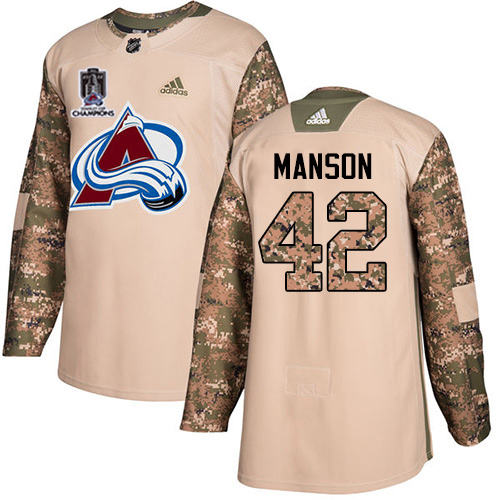 Adidas Colorado Avalanche #42 Josh Manson Camo Authentic Youth 2022 Stanley Cup Champions Veterans Day Stitched NHL Jersey Youth->youth nhl jersey->Youth Jersey