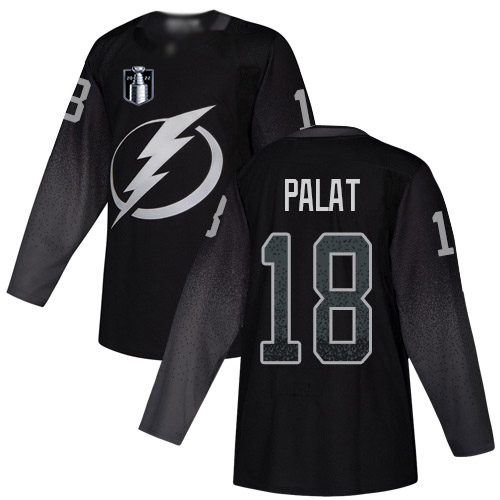 Adidas Tampa Bay Lightning #18 Ondrej Palat Black 2022 Stanley Cup Final Patch Youth Alternate Authentic Stitched NHL Jersey Youth->youth nhl jersey->Youth Jersey