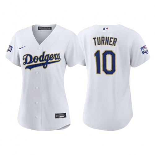 Los Angeles Los Angeles Dodgers #10 Justin Turner Women’s Nike 2021 Gold Program World Series Champions MLB Jersey Whtie Womens->women mlb jersey->Women Jersey