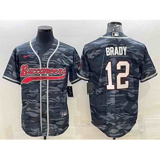 Men Tampa Bay Buccaneers #12 Tom Brady Grey Camo With Patch Cool Base Stitched Baseball Jersey->seattle seahawks->NFL Jersey