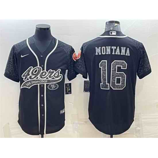 Men San Francisco 49ers #16 Joe Montana Black Reflective With Patch Cool Base Stitched Baseball Jersey->san francisco 49ers->NFL Jersey
