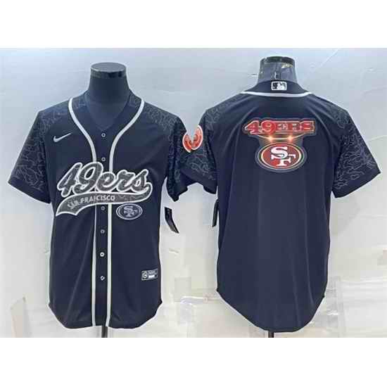 Men San Francisco 49ers Black Reflective Team Big Logo With Patch Cool Base Stitched Baseball Jersey->seattle seahawks->NFL Jersey