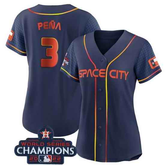 Women Houston Astros #3 Jeremy Pena Navy 2022 World Series Champions City Connect Stitched Baseball Jersey->women mlb jersey->Women Jersey