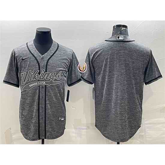Men Minnesota Vikings Blank Grey With Patch Cool Base Stitched Baseball Jersey->minnesota vikings->NFL Jersey