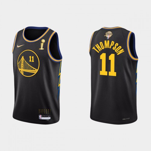 Golden State Golden State Warriors #11 Klay Thompson Men’s Nike Black 2021-22 NBA Finals Champions Swingman Jersey Men’s->golden state warriors->NBA Jersey