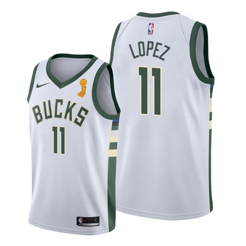 Nike Milwaukee Bucks #11 Brook Lopez Women’s 2021 NBA Finals Champions Swingman Association Edition Jersey White Womens->youth nba jersey->Youth Jersey