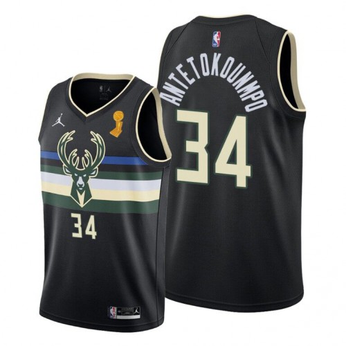Milwaukee Milwaukee Bucks #34 Giannis Antetokounmpo Women’s 2021 NBA Finals Champions Swingman Statement Edition Jersey Black Womens->youth nba jersey->Youth Jersey