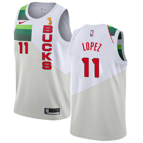 Nike Milwaukee Bucks #11 Brook Lopez Women’s 2021 NBA Finals Champions Swingman Earned Edition Jersey White Womens->youth nba jersey->Youth Jersey